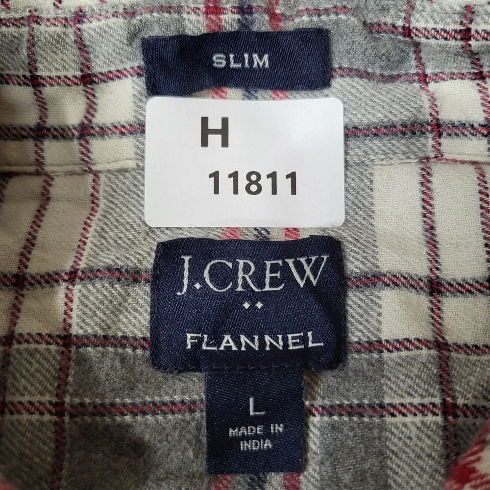 J Crew Men Button Up Shirt L‎ Gray Plaid Flannel Slim Cotton Long Sleeve